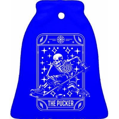 Ice Hockey Team Player Skeleton Tarot Card Gift Ceramic Bell Ornament