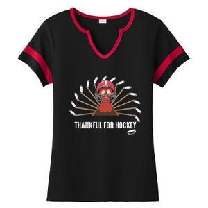 Ice Hockey Thanksgiving Turkey Playing Hockey Gift Ladies Halftime Notch Neck Tee