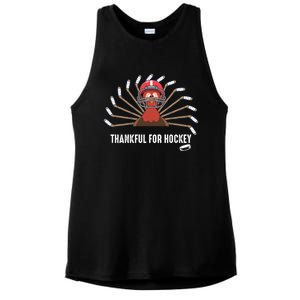 Ice Hockey Thanksgiving Turkey Playing Hockey Gift Ladies PosiCharge Tri-Blend Wicking Tank