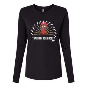 Ice Hockey Thanksgiving Turkey Playing Hockey Gift Womens Cotton Relaxed Long Sleeve T-Shirt