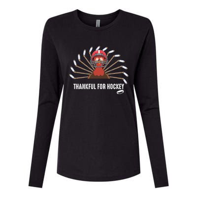 Ice Hockey Thanksgiving Turkey Playing Hockey Gift Womens Cotton Relaxed Long Sleeve T-Shirt