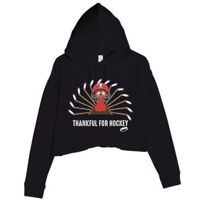 Ice Hockey Thanksgiving Turkey Playing Hockey Gift Crop Fleece Hoodie