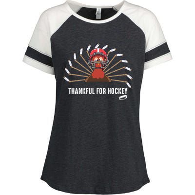 Ice Hockey Thanksgiving Turkey Playing Hockey Gift Enza Ladies Jersey Colorblock Tee