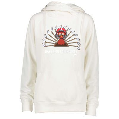 Ice Hockey Thanksgiving Turkey Playing Hockey Gift Womens Funnel Neck Pullover Hood