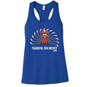 Ice Hockey Thanksgiving Turkey Playing Hockey Gift Women's Racerback Tank