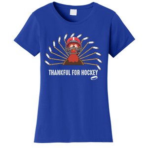 Ice Hockey Thanksgiving Turkey Playing Hockey Gift Women's T-Shirt