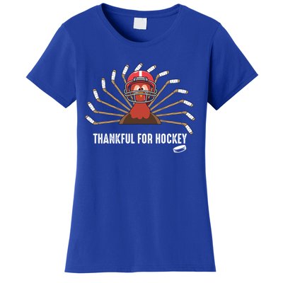 Ice Hockey Thanksgiving Turkey Playing Hockey Gift Women's T-Shirt