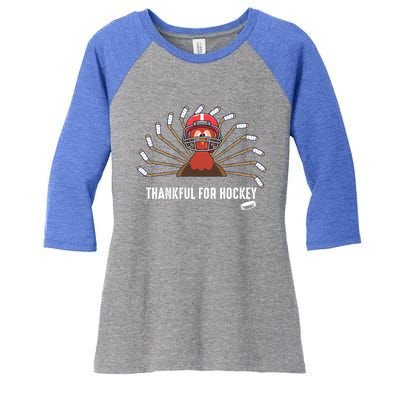 Ice Hockey Thanksgiving Turkey Playing Hockey Gift Women's Tri-Blend 3/4-Sleeve Raglan Shirt