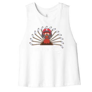 Ice Hockey Thanksgiving Turkey Playing Hockey Gift Women's Racerback Cropped Tank