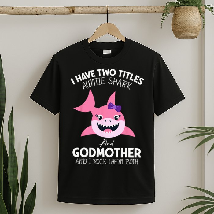 I Have Two Title Auntie Shark And Godmother I Rock Them Both T-Shirt