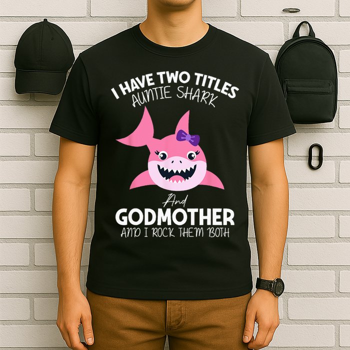 I Have Two Title Auntie Shark And Godmother I Rock Them Both T-Shirt