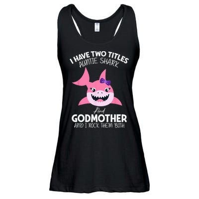 I Have Two Title Auntie Shark And Godmother I Rock Them Both Ladies Essential Flowy Tank