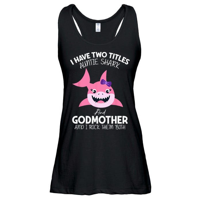 I Have Two Title Auntie Shark And Godmother I Rock Them Both Ladies Essential Flowy Tank