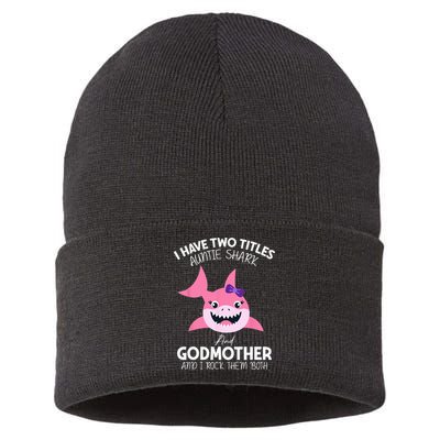 I Have Two Title Auntie Shark And Godmother I Rock Them Both Sustainable Knit Beanie