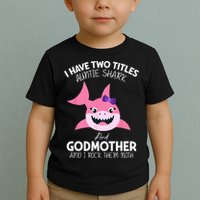 I Have Two Title Auntie Shark And Godmother I Rock Them Both Toddler T-Shirt
