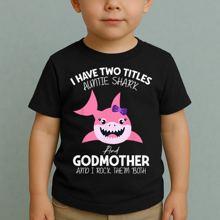 I Have Two Title Auntie Shark And Godmother I Rock Them Both Toddler T-Shirt