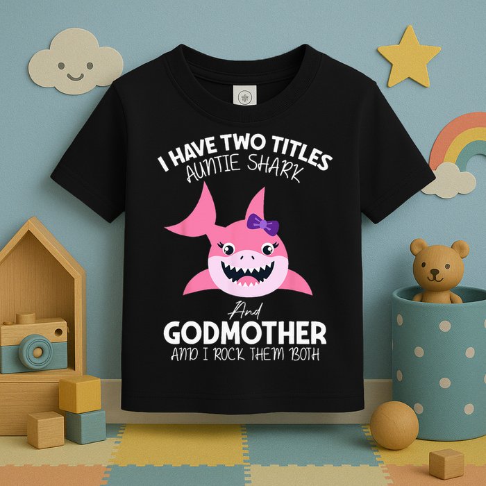 I Have Two Title Auntie Shark And Godmother I Rock Them Both Toddler T-Shirt