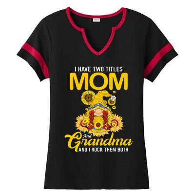 I Have Two Titles Mom And Grandma Gnome Sunflower Ladies Halftime Notch Neck Tee