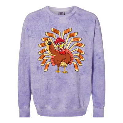 Ice Hockey Thanksgiving Turkey Playing Hockey Meaningful Gift Colorblast Crewneck Sweatshirt