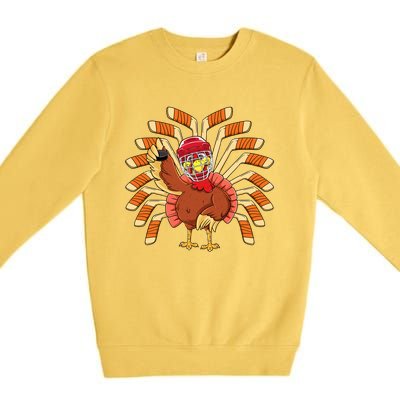 Ice Hockey Thanksgiving Turkey Playing Hockey Meaningful Gift Premium Crewneck Sweatshirt