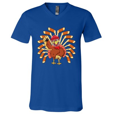 Ice Hockey Thanksgiving Turkey Playing Hockey Meaningful Gift V-Neck T-Shirt