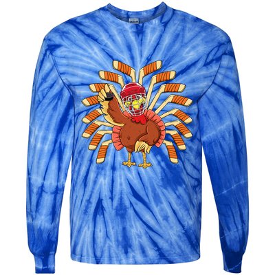 Ice Hockey Thanksgiving Turkey Playing Hockey Meaningful Gift Tie-Dye Long Sleeve Shirt