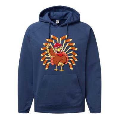 Ice Hockey Thanksgiving Turkey Playing Hockey Meaningful Gift Performance Fleece Hoodie