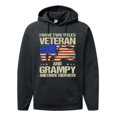 I Have Two Titles Veteran And Grampy Retro Father's Day Performance Fleece Hoodie