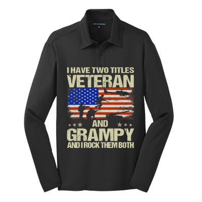 I Have Two Titles Veteran And Grampy Retro Father's Day Silk Touch Performance Long Sleeve Polo