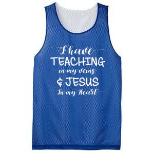 I Have Teaching In My Veins And Jesus In My Heart Teacher Gift Mesh Reversible Basketball Jersey Tank