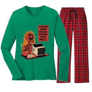 I Hope This Email Finds You Well Funny Skeleton Women's Long Sleeve Flannel Pajama Set 