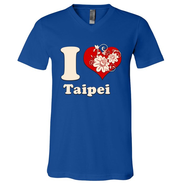 I Heart Taipei Taiwan Floral Gift V-Neck T-Shirt