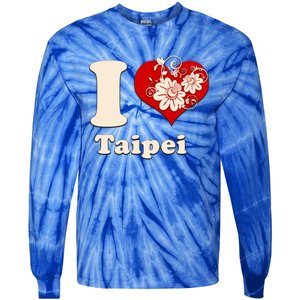 I Heart Taipei Taiwan Floral Gift Tie-Dye Long Sleeve Shirt