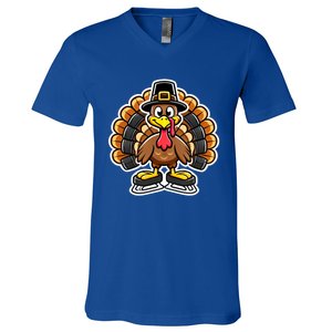 Ice Hockey Turkey Funny Thanksgiving Animal Bird Sports Play Cute Gift V-Neck T-Shirt