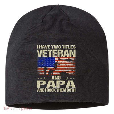 I Have Two Titles Veteran And Papa Funny Retro Veterans Day Sustainable Beanie