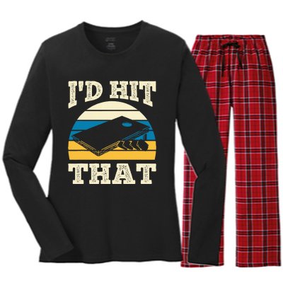 ID Hit That Bag Bean Cornhole Women's Long Sleeve Flannel Pajama Set 