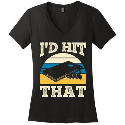 ID Hit That Bag Bean Cornhole Women's V-Neck T-Shirt