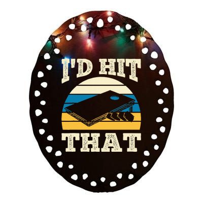 ID Hit That Bag Bean Cornhole Ceramic Oval Ornament