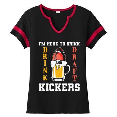 Im Here To Drink And Draft Kickers Funny Fantasy Football Ladies Halftime Notch Neck Tee