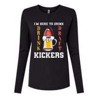 Im Here To Drink And Draft Kickers Funny Fantasy Football Womens Cotton Relaxed Long Sleeve T-Shirt