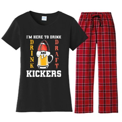 Im Here To Drink And Draft Kickers Funny Fantasy Football Women's Flannel Pajama Set