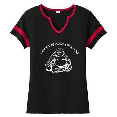 I Have The Body Of A God Funny Buddha Budda Banter Fat Food Ladies Halftime Notch Neck Tee