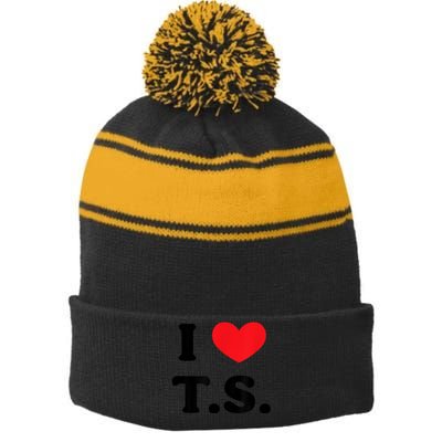 I Heart TS Stripe Pom Pom Beanie