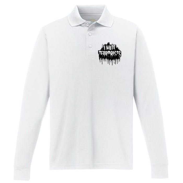 I Hate Terrorists Performance Long Sleeve Polo