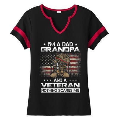 I have two titles Veteran and Grandpa Funny Proud US Army Ladies Halftime Notch Neck Tee