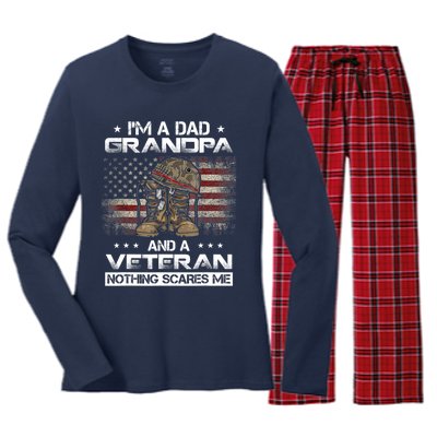 I have two titles Veteran and Grandpa Funny Proud US Army Women's Long Sleeve Flannel Pajama Set 