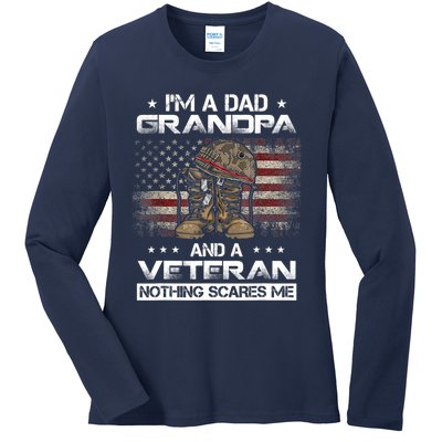 I have two titles Veteran and Grandpa Funny Proud US Army Ladies Long Sleeve Shirt