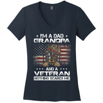 I have two titles Veteran and Grandpa Funny Proud US Army Women's V-Neck T-Shirt