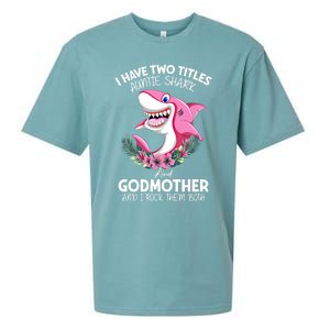 I Have Two Title Auntie Shark And Godmother I Rock Them Both Gift Sueded Cloud Jersey T-Shirt