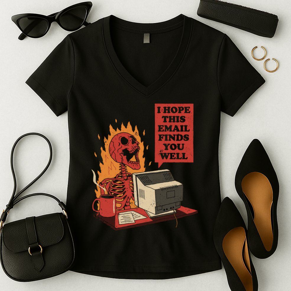 I Hope This Email Finds You Well Skeleton Funny Women's V-Neck T-Shirt